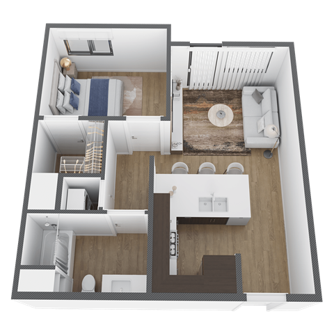 a 3d floor plan of a home with a bedroom and a bathroom